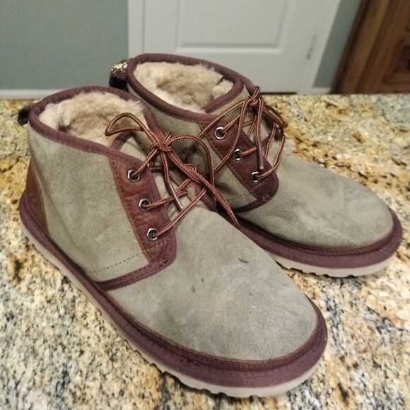 UGG Australia Neumel Mens Ankle Boots Taupe Suede Sheepskin 1095349 Size 6 - Picture 4 of 12